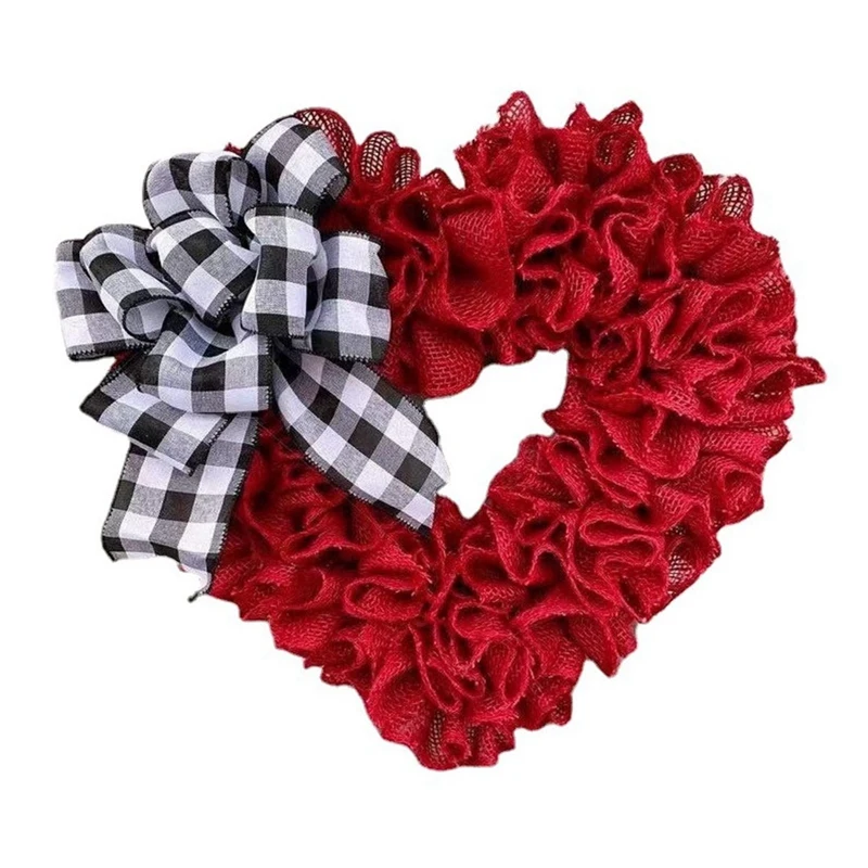 

16 Inch Valentines Day Wreaths Burlap Heart Shape Door Wreath For Front Door Anniversary Wedding Party Decorations