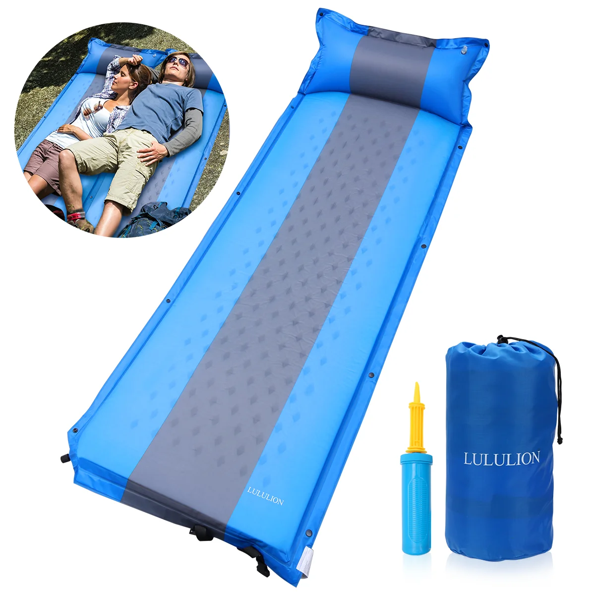 

LULULION Portable Inflating Sleeping Pad Compact Lightweight Camping Sponge Padding Mattress for Hiking Outdoor Activities 3CM