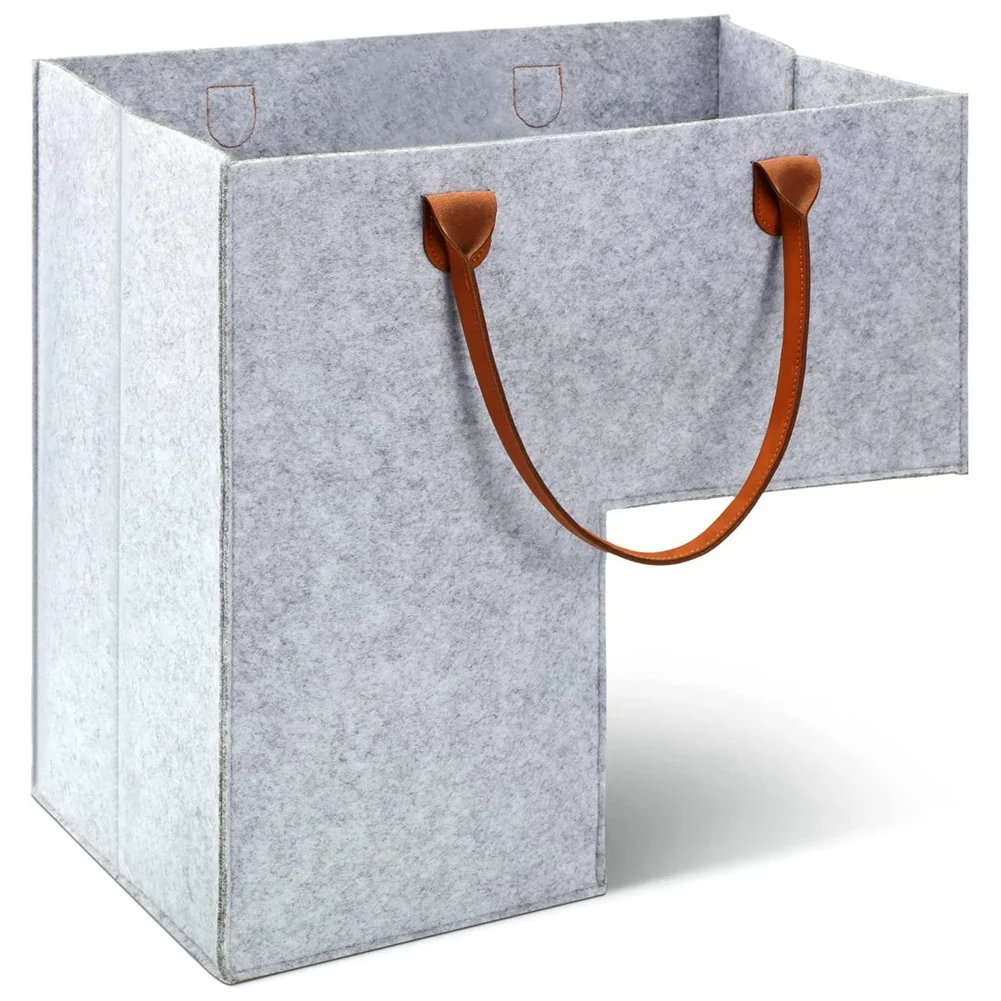 

Stair Basket with Leather Handles Internal Support for 16 Inch Carpeted Stairs Organizer Felt Collapsible Basket (Gray)