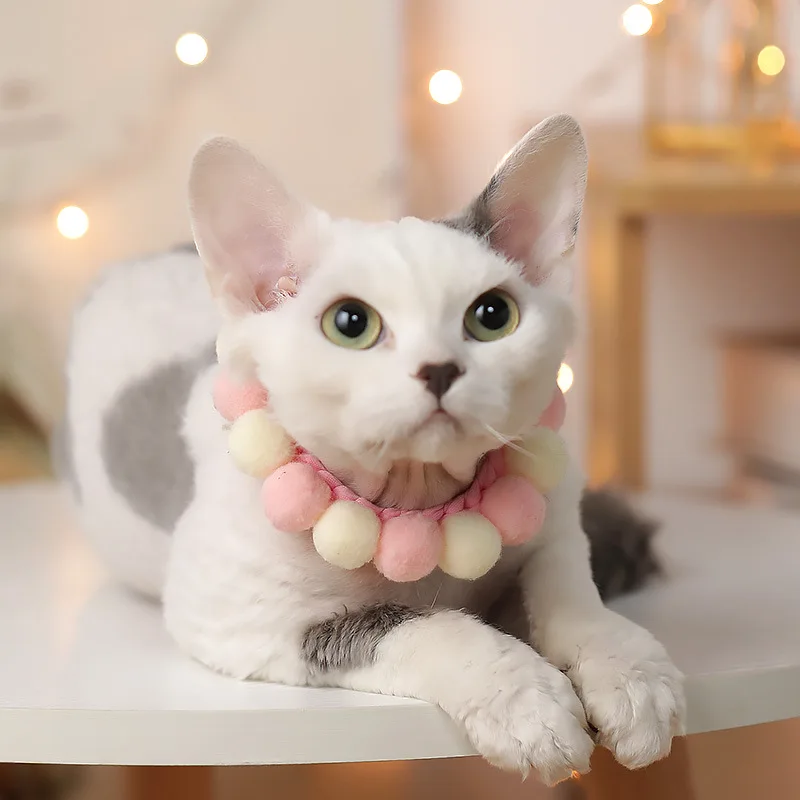 Ожерелье для кошек ошейник телефона регулируемый котенок меховой шар шарф