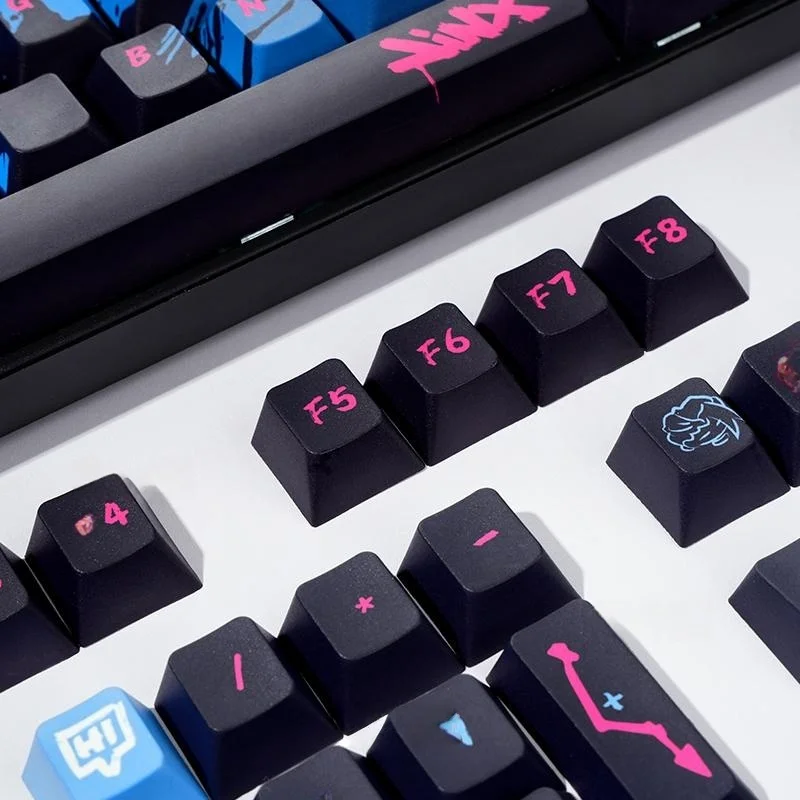 Фото Колпачки для клавиш на тему Jinx Hero 137, колпачки для клавиш с игровой тематикой, PBT, высота вишни, механическая клавиатура для киберспорта, колпачки для клавиш Wooting/Razer 68/87/108 №3