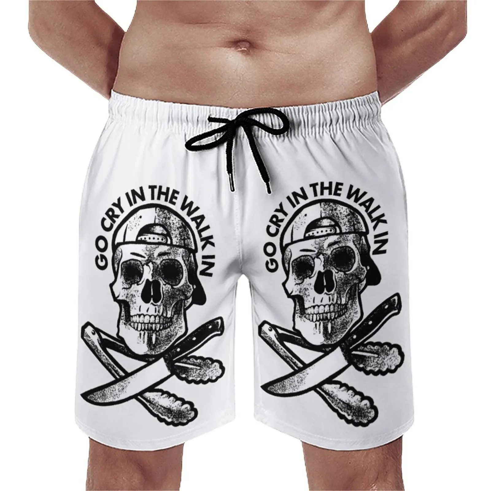 

Go Cry in The Walk In Board Shorts Skull Chef Beach Swimming Trunks Polyester Pattern Men Swim Trunks