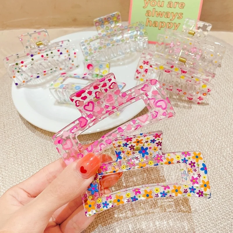 

Fashion Children Print Flowers Hair Claws Clip For Kid Headwear Korean Transparent Hairpin Barrettes Girls Hair Accessories Gift