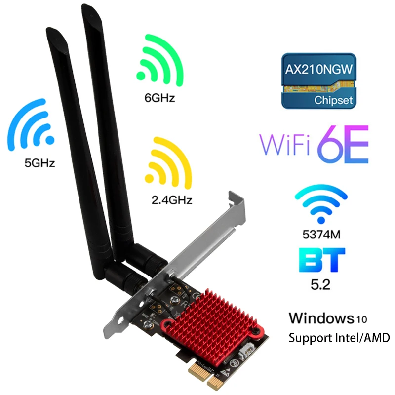 

Wi-Fi 6 PCIE, беспроводной адаптер, трехдиапазонный, Intel AX210, беспроводная Wi-Fi 6E 802.11AX 5374M, сетевая карта для настольного ПК, Bluetooth, поддержка 6G