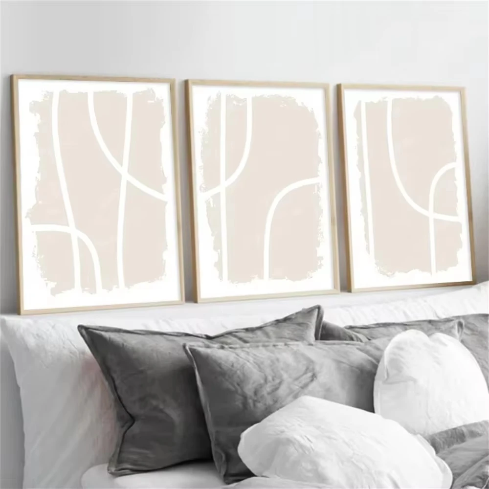 Абстрактная белая линия богемный бежевый плакат фотография в скандинавском
