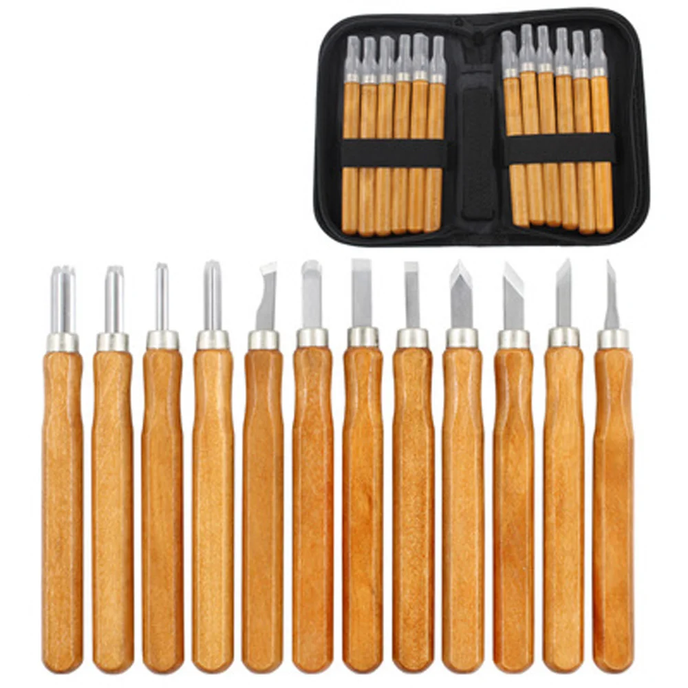 

12pcs Professional DIY Wood Carving Chisel Knife Hand Tool Set For Basic Detailed Carving Woodworkers Gouges Arts Crafts Cutter