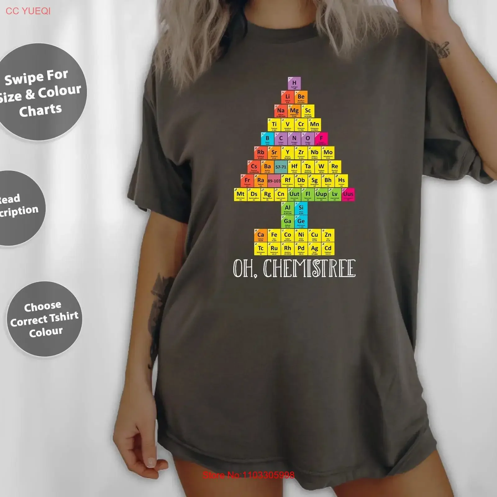 Фото Футболка Oh Chemistree, Рождественская химия, наука, периодическая таблица, пижамная футболка, большая сумка, 157656, винтажная стираная универсальная слегка №1