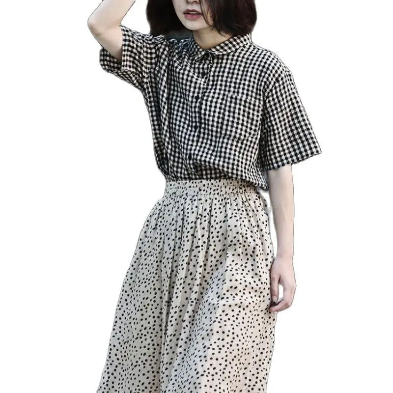 Polka Dot Tencel Ramie Lined Half Long Skirts for Women 2023 Summer New Fashion Gentle Wind Original Small Fresh Short Skirt