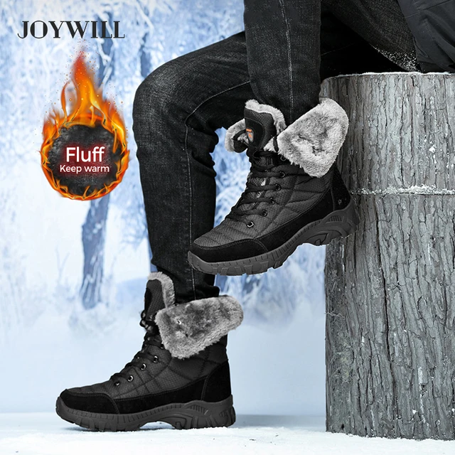 JOYWILL 2022 Men's Boots Waterproof Leather Winter Couples Snow Boots Fashion Outdoor Hiking Sneakers Winter Warm Ankle Shoes 1