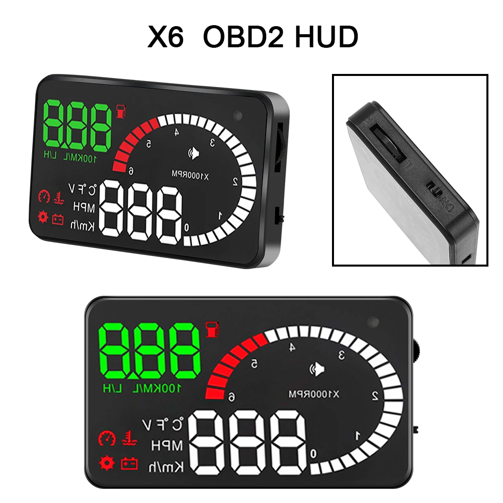 Фото Автомобильный проектор на лобовое стекло X6 A8 HUD, светодиодный проектор на лобовое стекло OBD2, предупреПредупреждение о превышении скорости и... №5