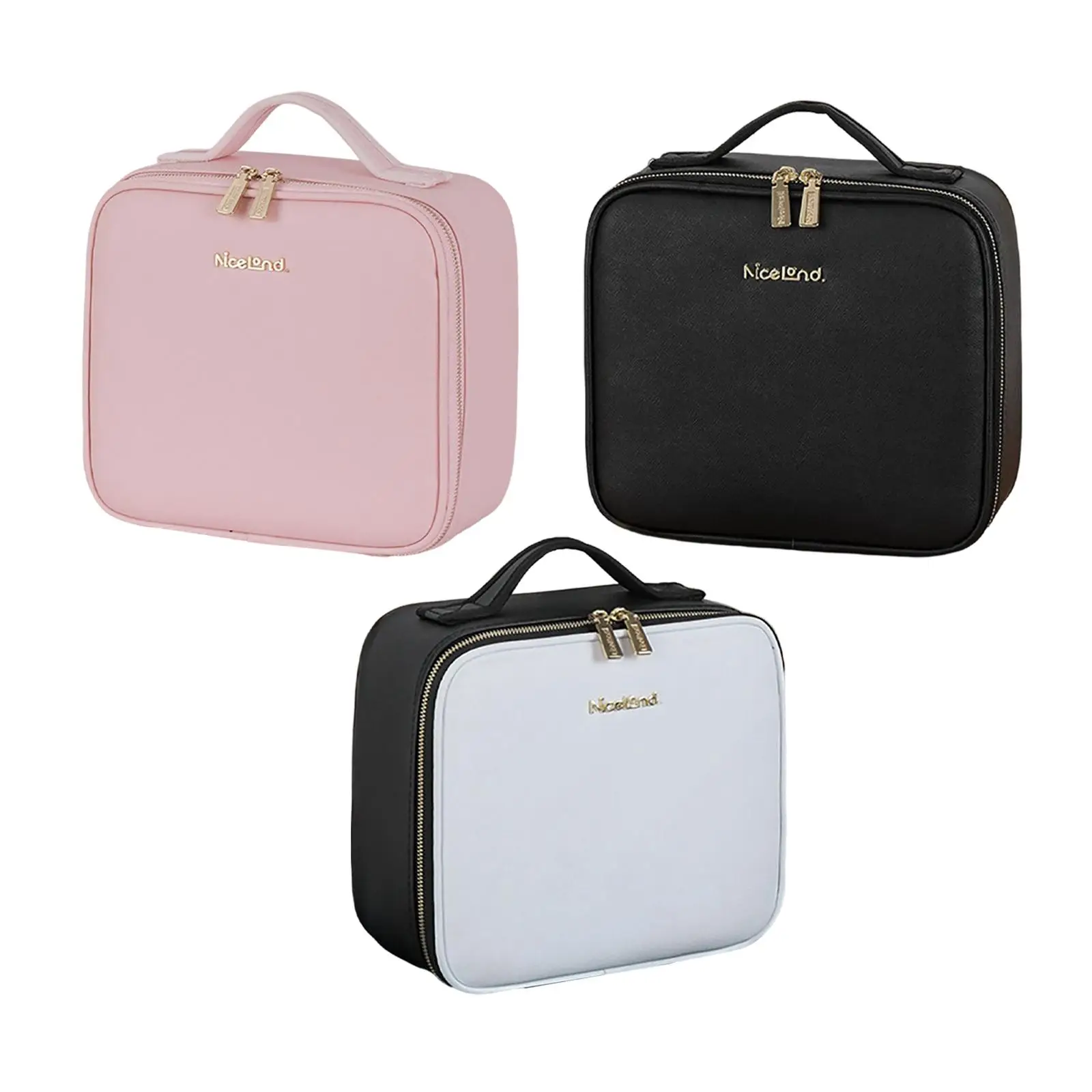 

Train Makeup Case with LED Mirror Adjustable Dividers Beauty Box for Toiletry Makeup Brushes