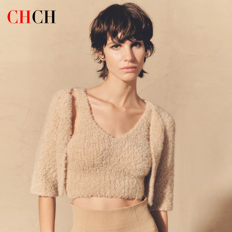 

Women's Suspenders Short Knitted Cardigan Sweater New Winter Vest Simple Design Bottoming Shirt Women's Pullover Two Piece Set