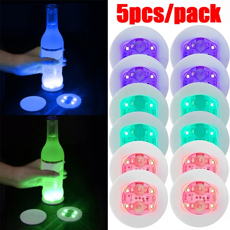 

1/5PCS Luminous Cup Coaster 6cm LED Bottles Coaster Stickers Light for Bar KTV Wedding Party Cocktail Drink Cups Vase Decoration