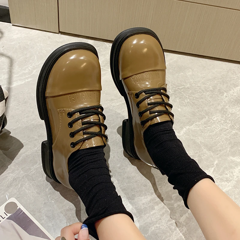 

Flat Black Shoes For Women Clogs Platform Loafers With Fur Casual Female Sneakers Round Toe Oxfords Autumn British Style Ladies'