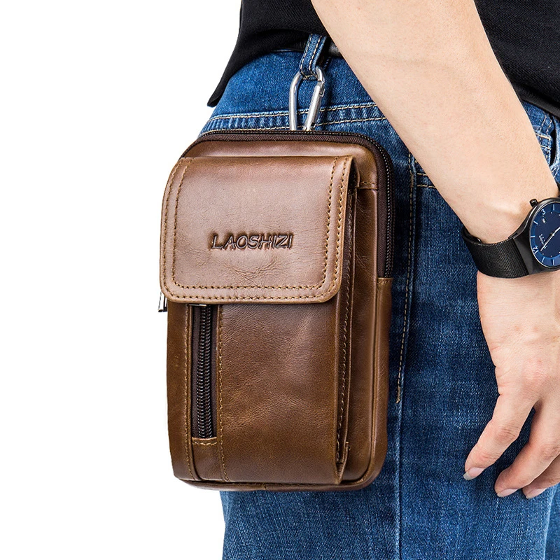

AIWITHPM Genuine Leather Waist Packs Fanny Pack Belt Bag Phone Pouch Bags Travel Waist Pack Male Small Waist Bag Leather Pouch