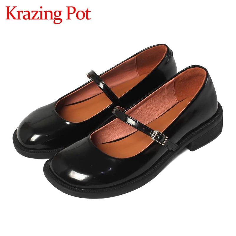 

Krazing pot spring new arrival cow split leather round toe med heel preppy style young lady streetwear fashion women pumps L33