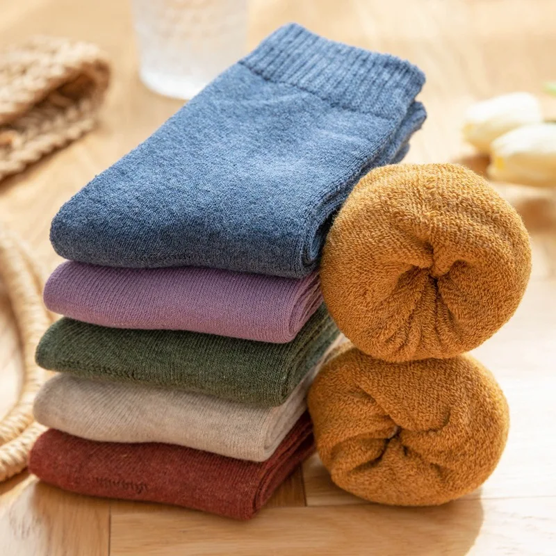 

Зимние плотные носки средней длины, Женские Модные Винтажные махровые тканевые сочетающиеся однотонные носки для женщин, носки для женщин