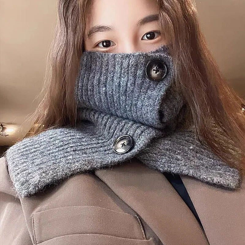 

Women Knitted Fake Collar Bib Scarf Sweater Knitted Button Warm Stand-Up False Collar Girls Shirt Detachable Collar Ring Scarves
