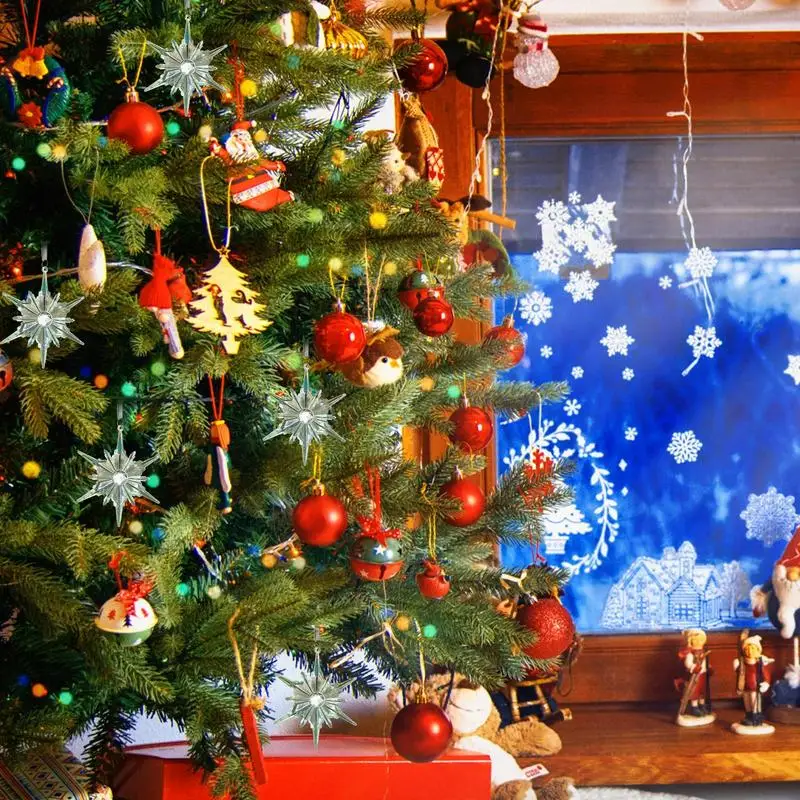 Рождественские украшения с оленями белые снежные хлопья 2D блестящие