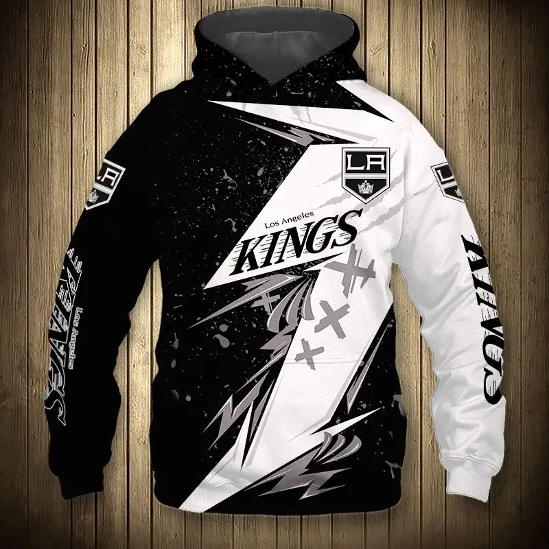 

Black white stitching geometric flower print sweatshirt Los Angeles men's casual Kings hoodie