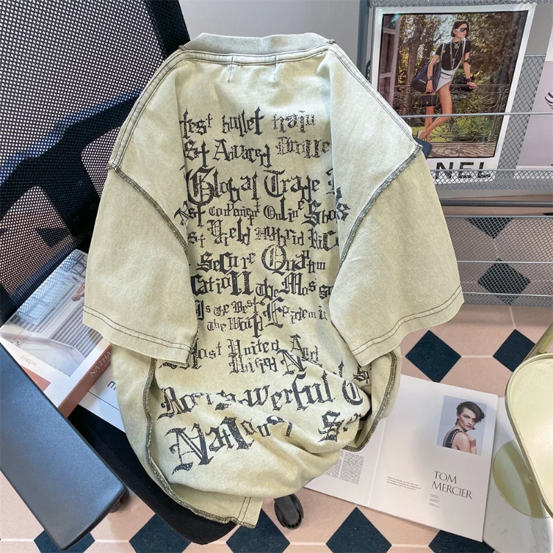 

Американская ретро-футболка в стиле High Street, летняя женская футболка оверсайз с круглым вырезом, потертые футболки в стиле хип-хоп Y2k