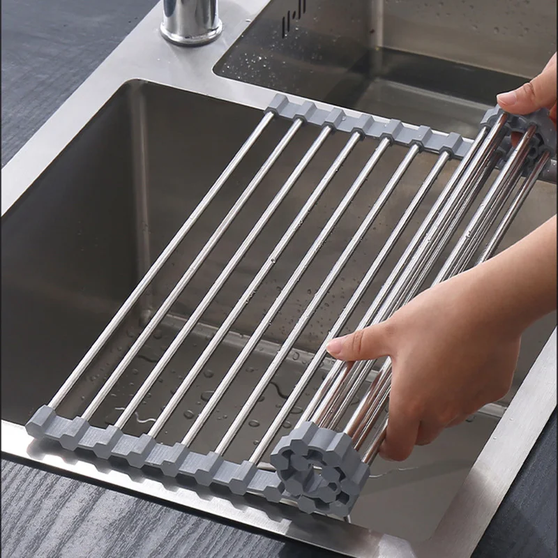 

Foldable Dish Drying Rack Stainless Steel Drainer Over Sink Organizer Rack Tray Drainer Household Bathroom Gadgets Tool Kitchen