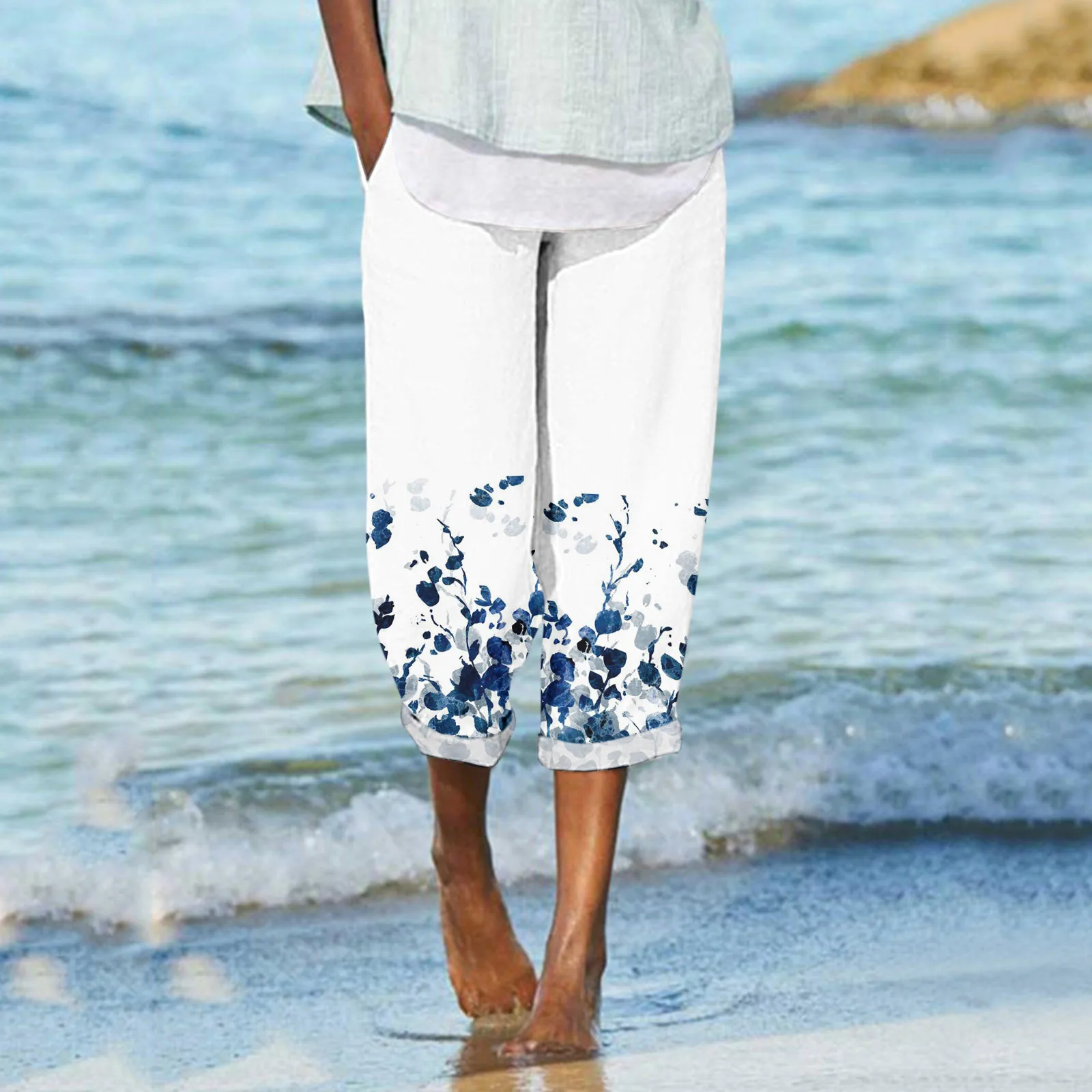 

Straight Fit With Pockets Beach Long High Trousers Casual Print Waisted Loose Pants 2 Piece Pants Outfits for Women Casual