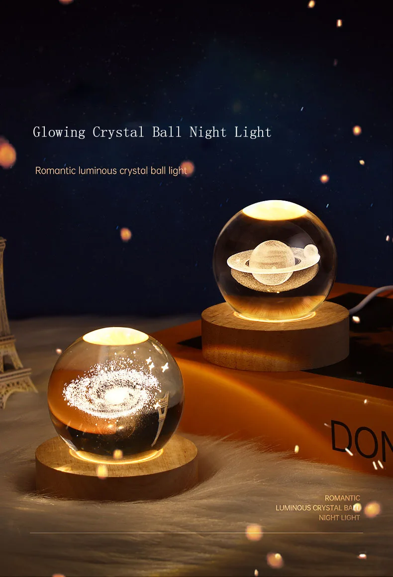 Glowing Planetary Galaxy Astronaut Crystal Ball Night Lights USB Power Warm Bedside Light Christmas Kid Gift Night Lamp GL79