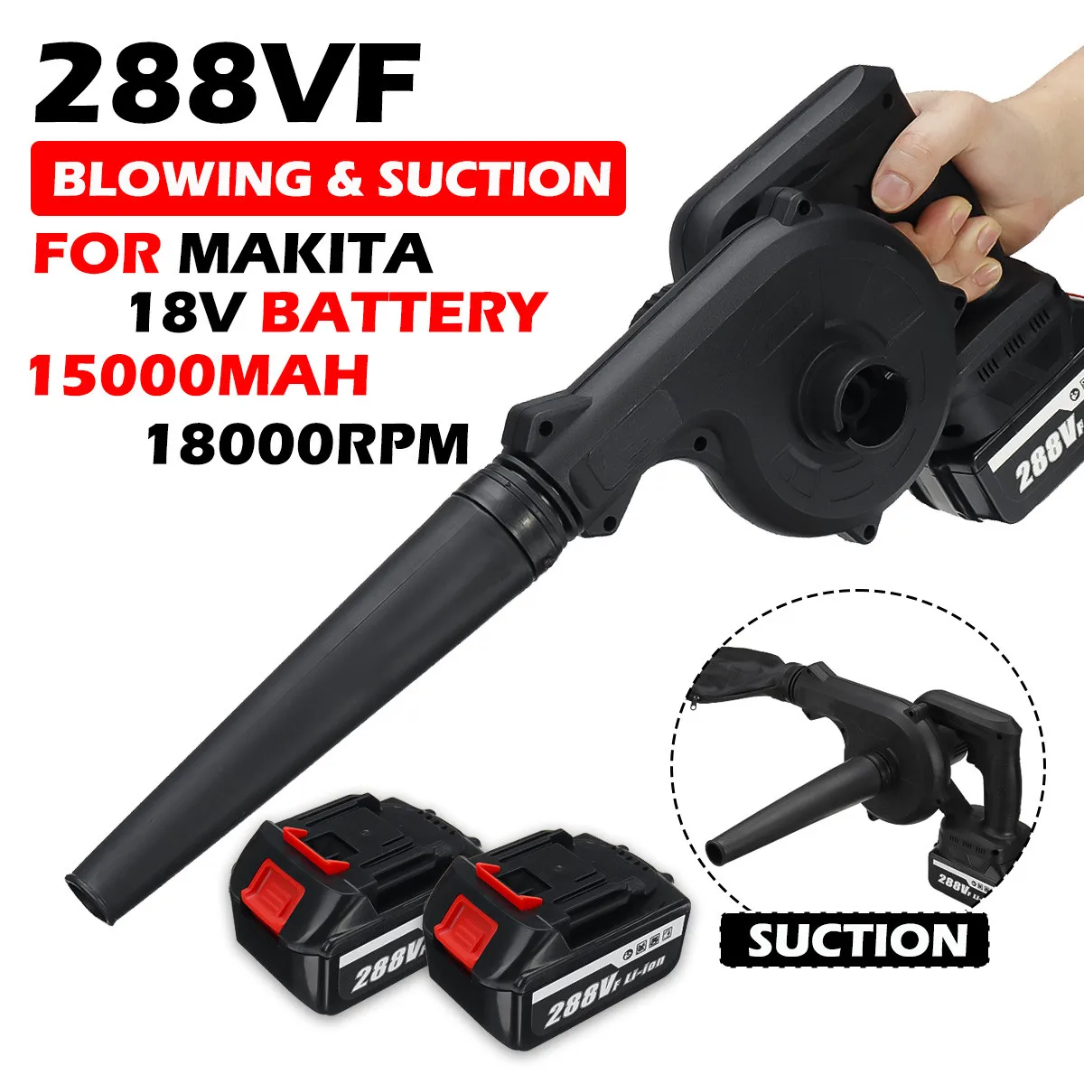 1500W 2 IN 1 Cordless Electric Air Blower & Suction Portable Handheld Dust Collector Cleaner For Makita 18V Battery EU US