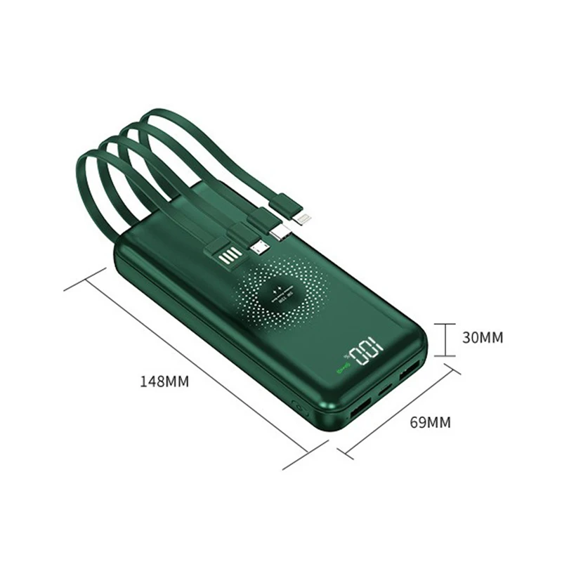 jtztf 10000 20000mah wireless charger portable powerbank built in 4 cables external battery charger suitable for smartphone free global shipping