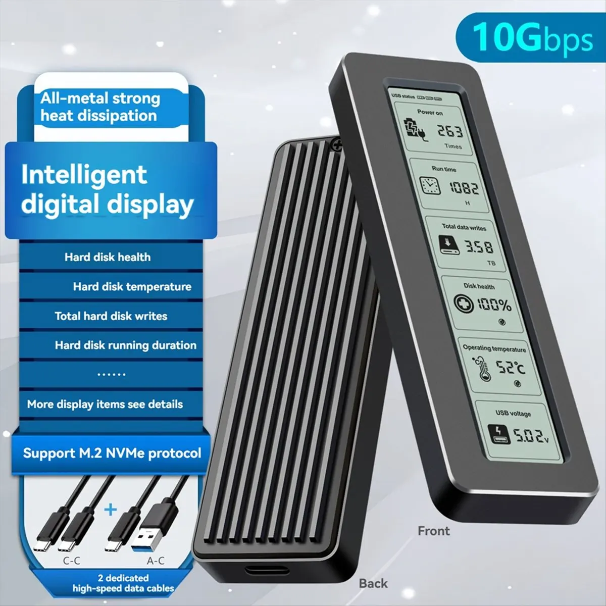 (A65I) Корпус для M.2 NVMe SSD USB 3.2 Gen2 10Gbps PCIe с интеллектуальным мониторингом состояния, чехол для M.2 NVMe SSD (art.: 3920dbccebab7) - 3920dbccebab7