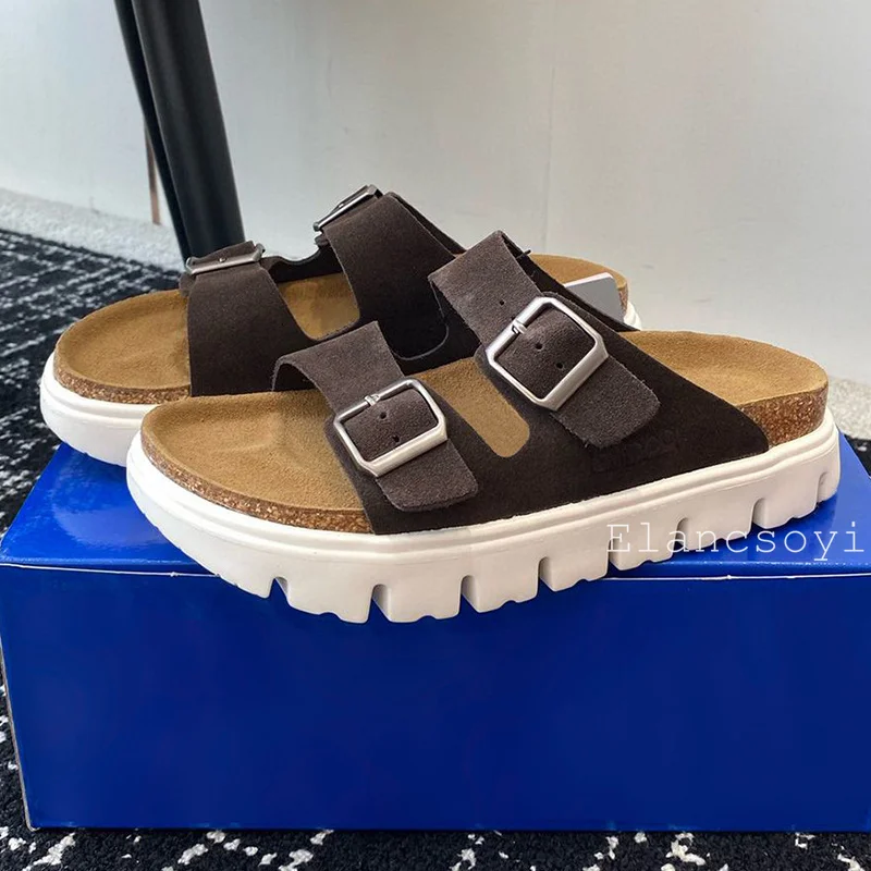 Летние женские Искусственные замшевые однотонные тапочки на толстой подошве