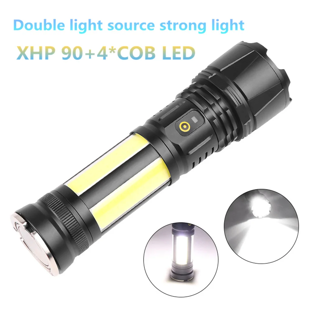 Светодиодная вспышка XHP90 + 4 * COB четыре ядра фитиль перезаряжаемый Магнитный