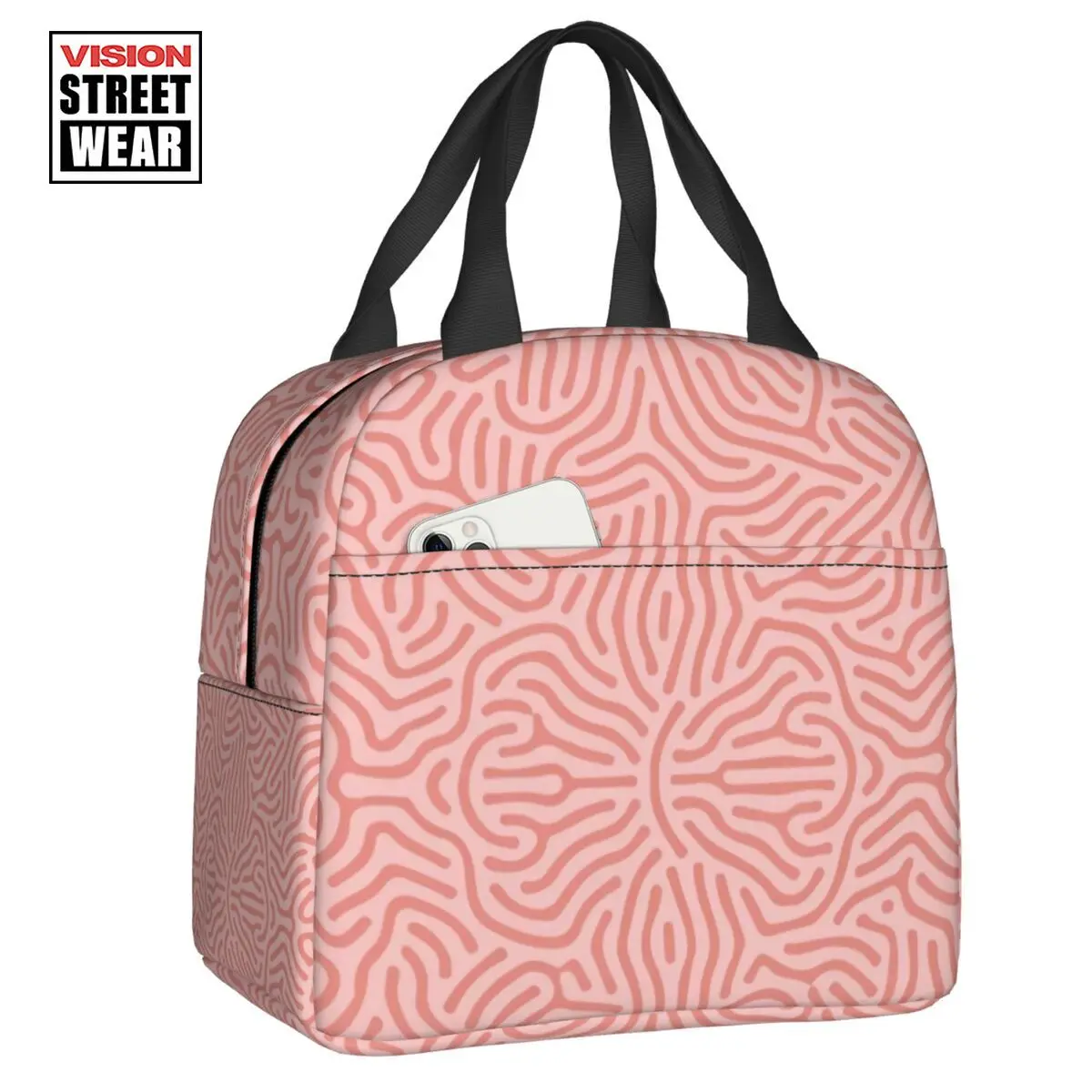 

Новинка 2023, розовая Эстетическая изолированная сумка-тоут Yayoi Kusama для ланча, переносной термоохладитель японского творчества, школьный Ланч-бокс для еды