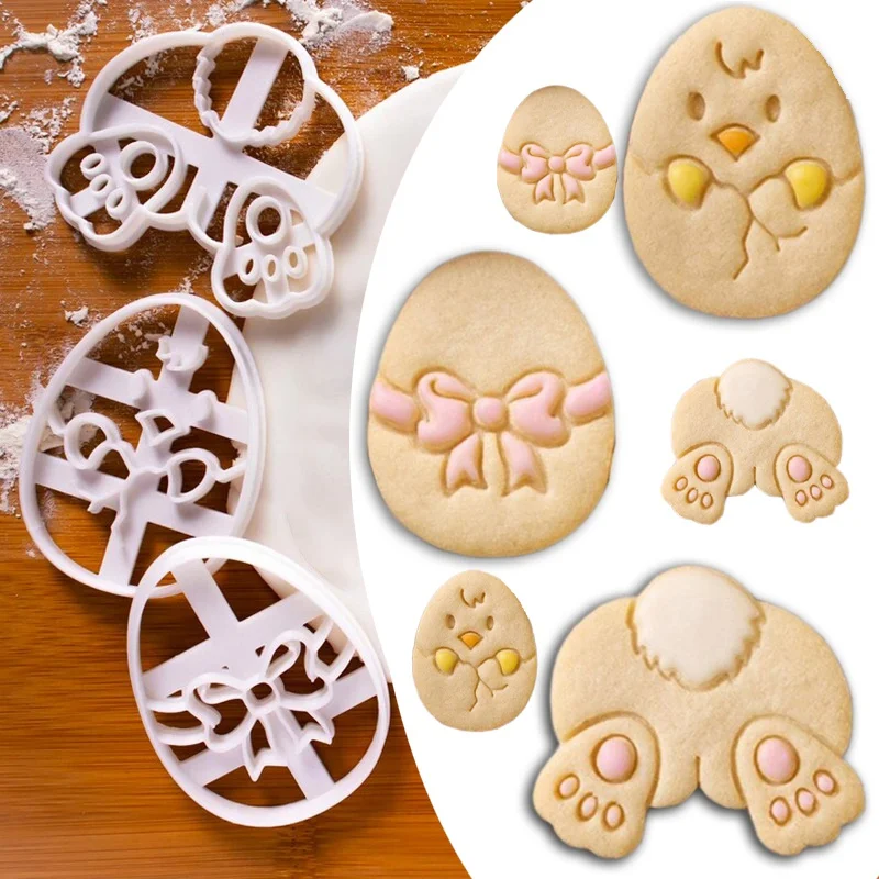 

Cartoon Easter Egg Cookie Cutters Embosser Mold Cute Rabbit Bunny Chick Fondant Biscuit Cutting Die Cake Decor Baking Tools