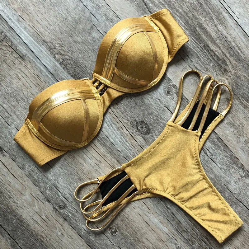 

Hot Gold Stitching Bikini Sexy Swimsuit Ladies