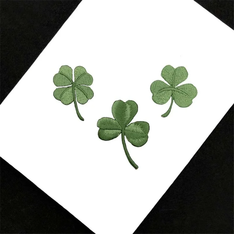 5 шт./Аппликация с зелеными листьями из ткани вышивка цветком клевера на удачу