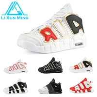 men spring and autumn thick soled all match stitching contrast color large air leather mesh breathable high top basketball shoes