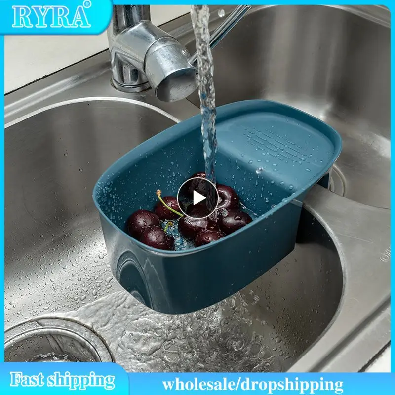

Save Space Hanger Orange Kitchen Sink Strong Simple Drain Basket Kitchen Gadgets Vegetable Colander Innovative Trash Basket Pool