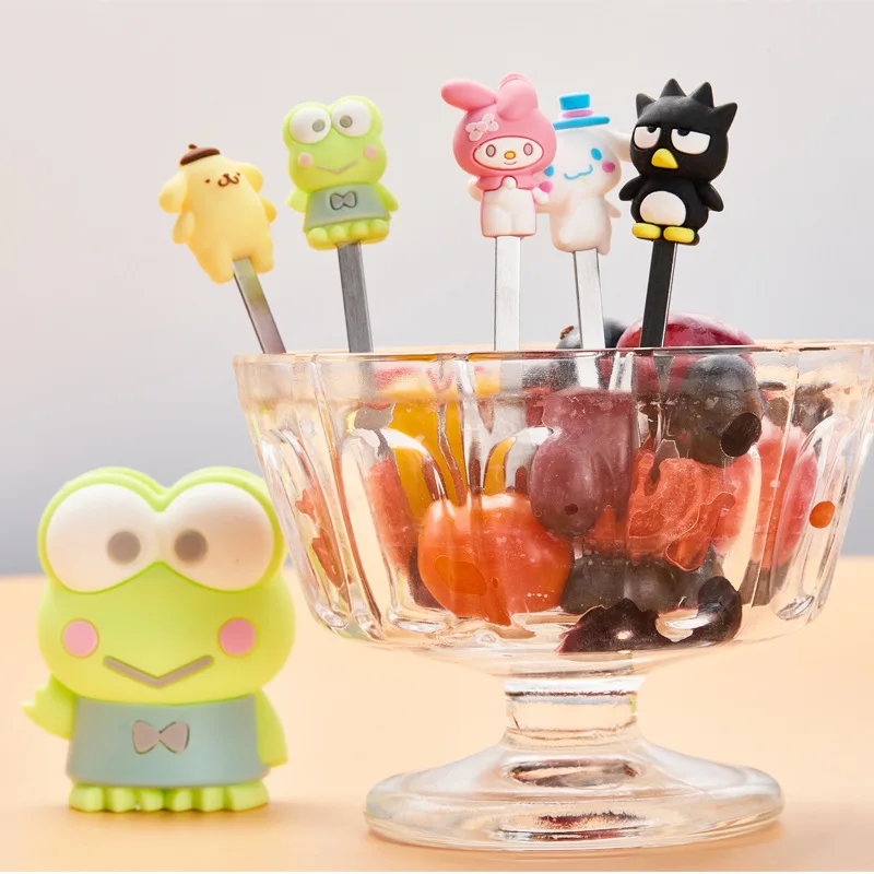 

5pcs/set Dessert Forks Frog Stainless Steel Fruit Fork Cute Silicone Cartoon Mini Home Fruit Pick Fork Set Food Decoration