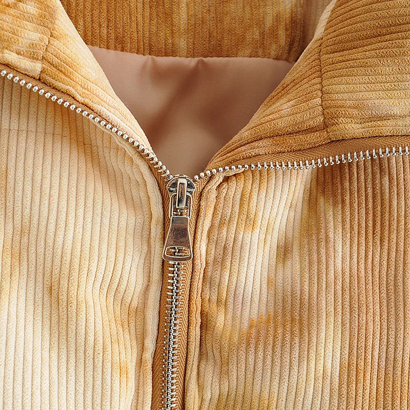 2022 Women's Lapel Thickened Loose Warm Long-Sleeved Western-Style Solid Color Tie-Dye Cotton Coat