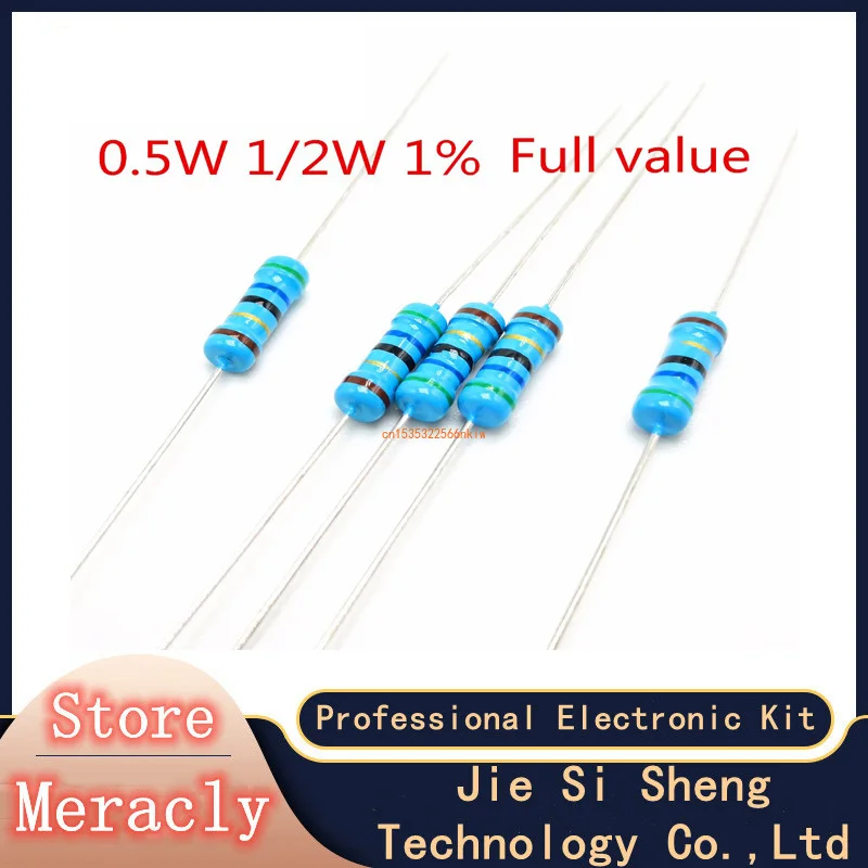 

100pcs 1/2W 0.5W 1% Metal film resistor 4.7R 5.1R 5.6R 6.2R 6.8R 7.5R 8.2R 9.1R 10R 12R 15R 18R 20R 22R 24R 27R 30R 33R 36R 39R