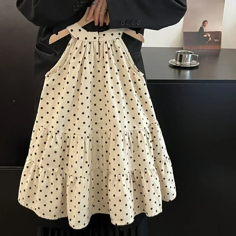 Корейская летняя детская одежда платье для маленьких девочек черное в горошек