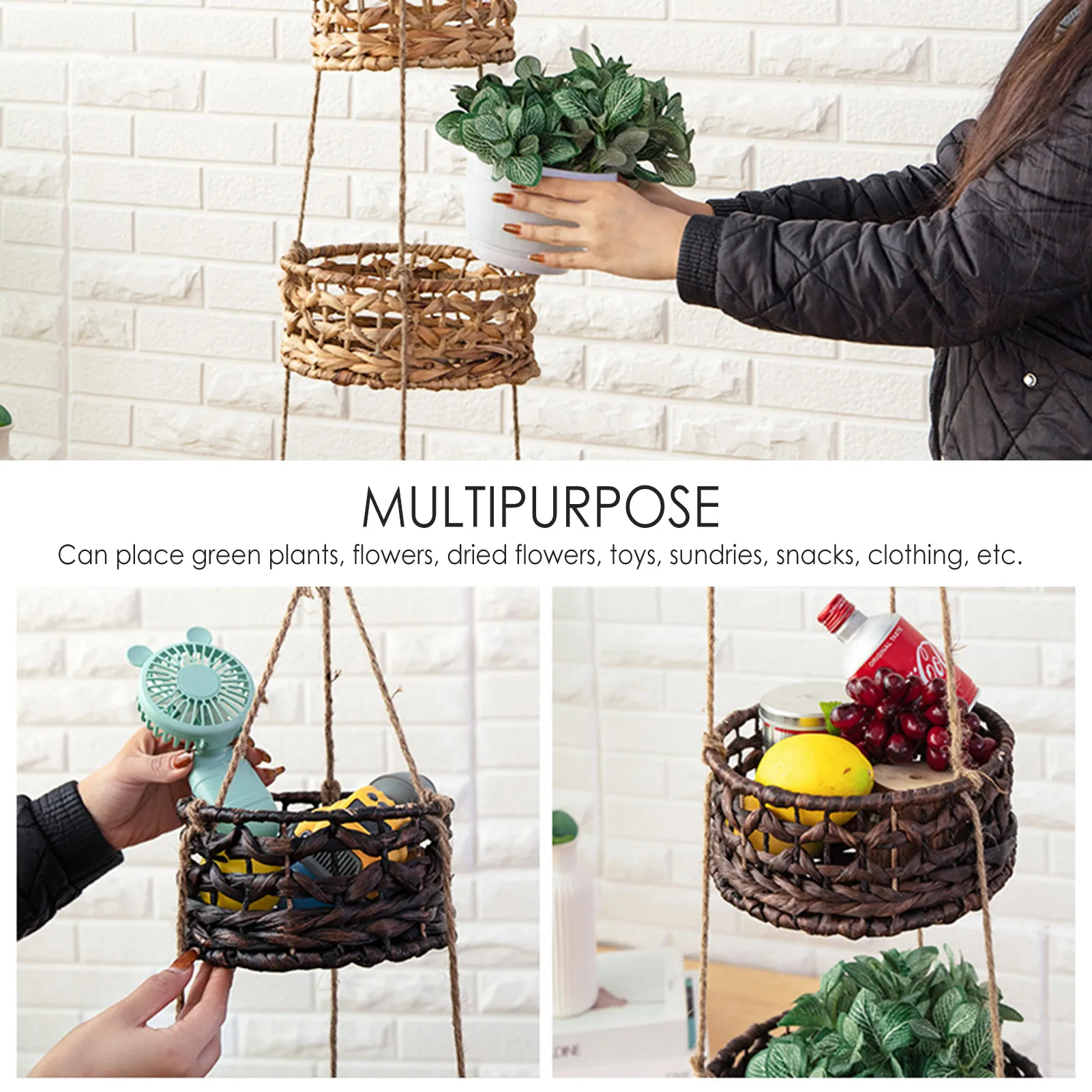 

Woven Wall Hanging Basket 3 Tier Planter Basket Wall Planter For Balcony Indoor Wall Plant Holder Decorations Home Organizing