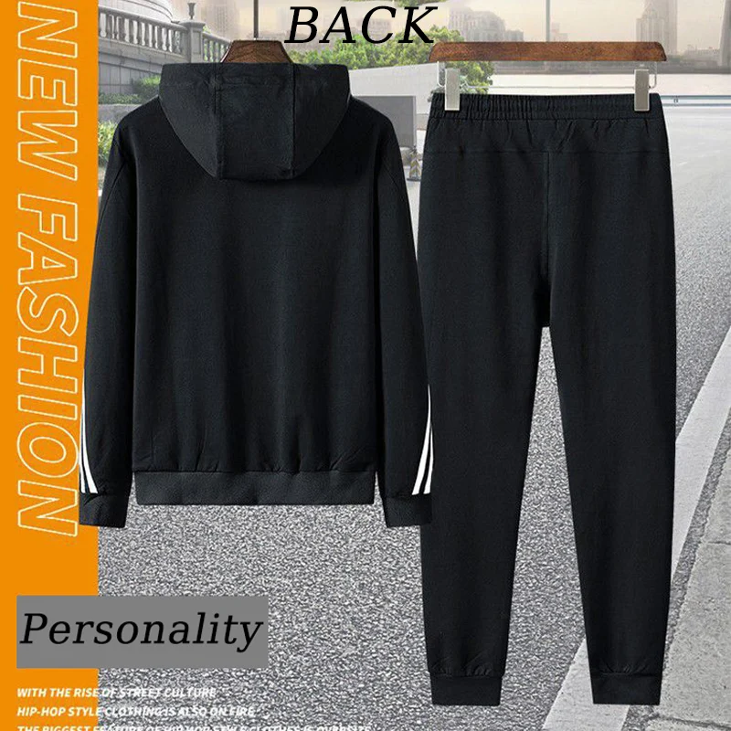Man Hoodies Sets Two Pieces Sweatshirts + Pants Cardigan Tops Solid Color Autumn Winter Warm Clothes Male Casual Tracksuit Sets