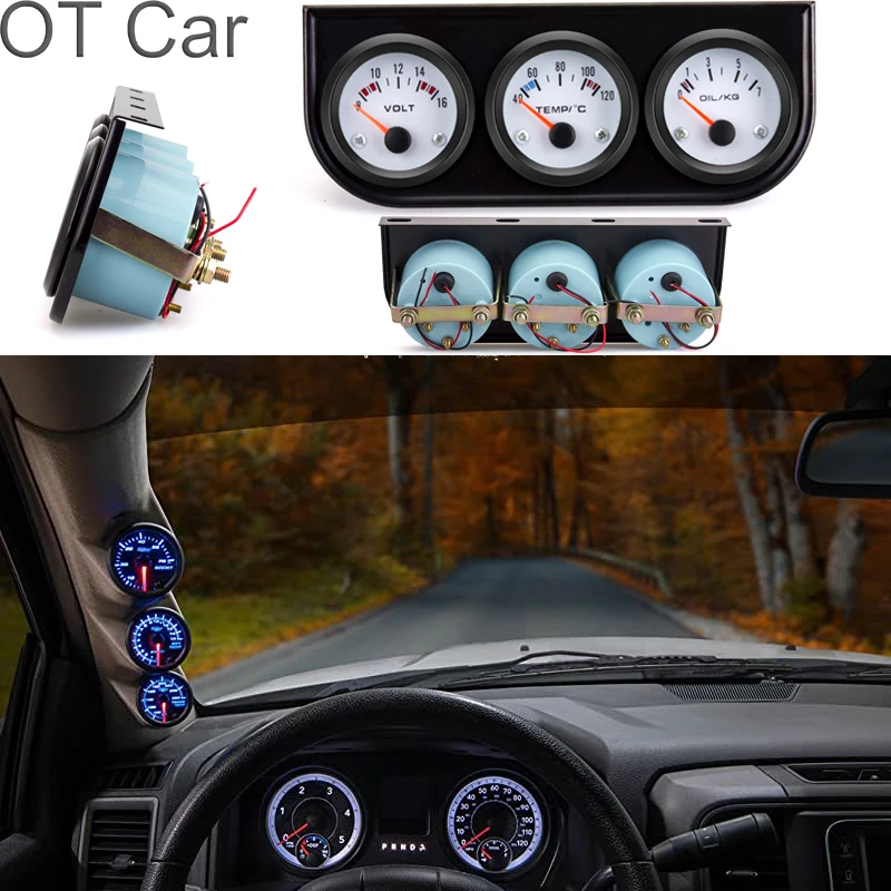 

2-дюймовый 52 мм Автомобильный модифицированный инструмент черный и белый циферблат тройной метр напряжение температура воды давление масл...