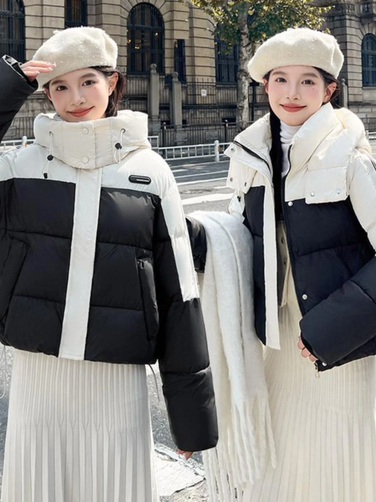 Корейский пуховик контрастного цвета с хлопковой подкладкой женская зимняя