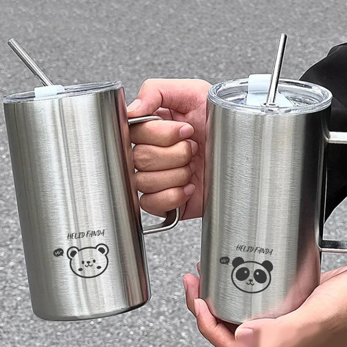 WORTHBUY Стакан Из Нержавеющей Стали 600 Мл С Соломинкой И Крышкой Многоразовая