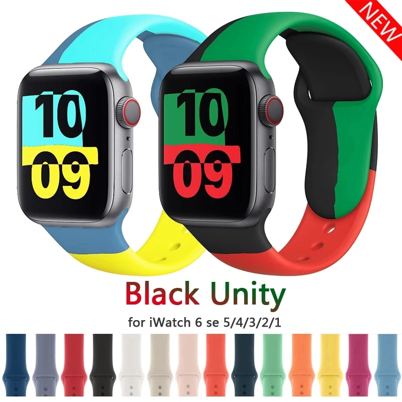 

Silicone Strap For Apple Watch band 44mm 40mm 38mm 42mm Black Unity/Prid Smartwatch Belt Sport Bracelet iWatch Series 3 4 5 6 se