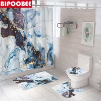 3D Marble Shower Curtains Texture Luxury Crack Bathroom Curtain Pedestal Rugs Toilet Cover Non-slip Carpet Bath Mats Home Decor